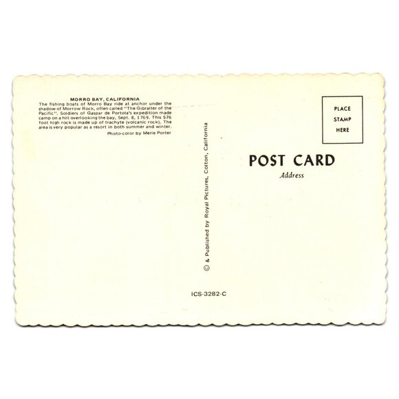 Vintage Morro Rock Bay CA Postcard Merle Porter Fishing Boats Scene Tourism - Picture 2 of 2